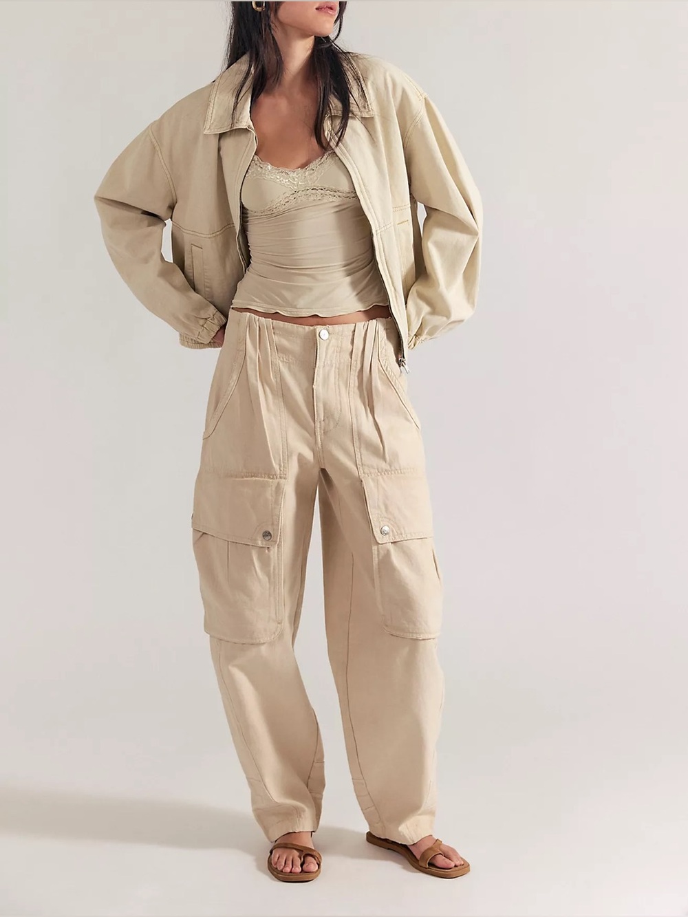 Free people We The Free Brentwood Slouchy Cargo Pants morning oat
